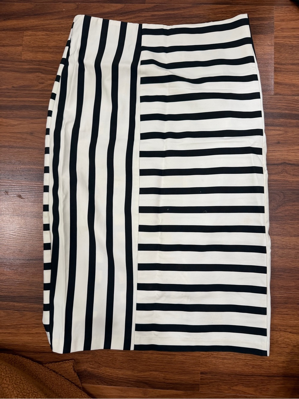 Zara Black and White Mixed-Stripe Midi Skirt